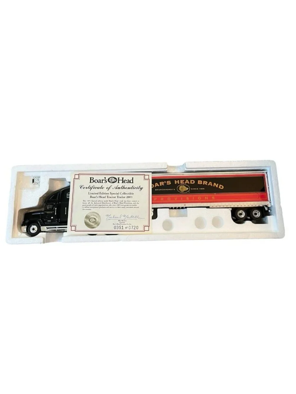 Boar's Head Brtand Ltd Ed Die Cast Metal Tractor Trailer 2003 First Gear COA Box